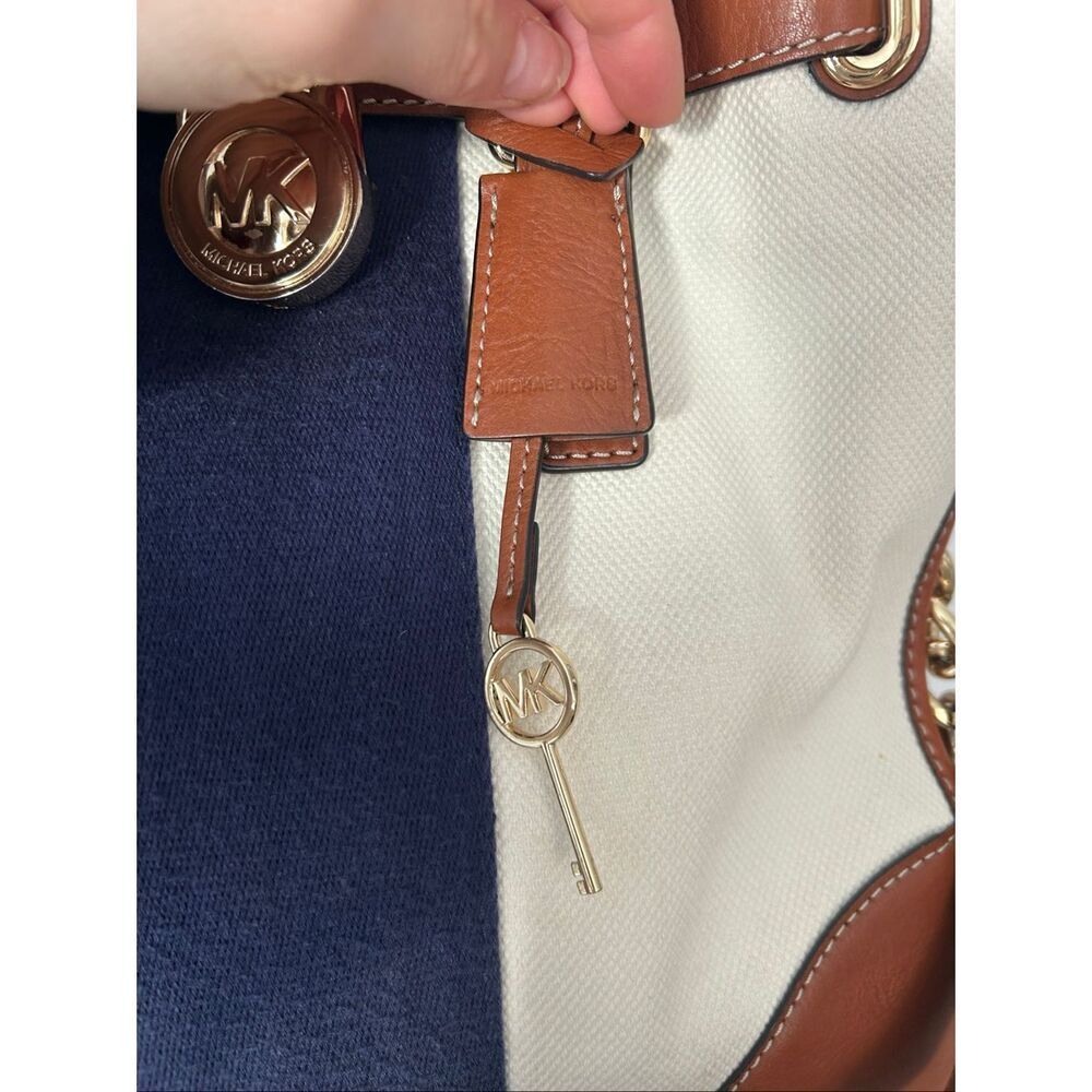 Michael Kors Hamilton East West Mono Stripe Canvas/Leather Nautical Satchel bag - Picture 3 of 6